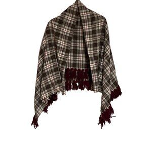 Brown & Red Plaid Shawl with Fringe One Size #A-6-202-0